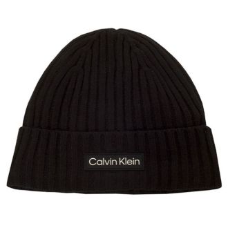 Calvin Klein Chunky Knit Badge Golf Beanie Hat CKMA23829-BLACK
