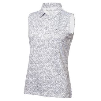Calvin Klein Crackle Ladies Sleeveless Golf Polo Shirt CKLS23783 White/Navy