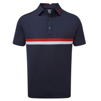 FootJoy Double Chest Band Pique Golf Polo Shirt 88440 Navy/Red/White