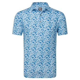 Footjoy Primrose Print Lisle Golf Polo Shirt 81567 Ocean/Deep Blue/White